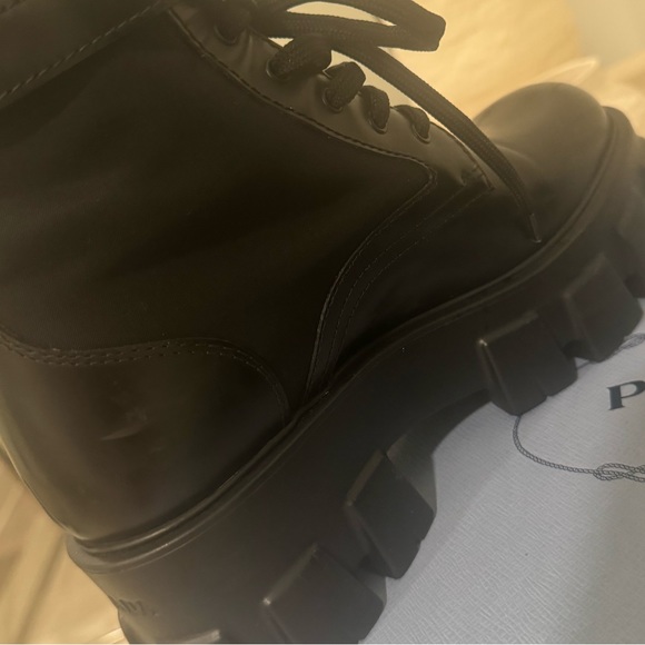 Prada Monolith Pouch-Detail Leather and Nylon Boots in Black Size 37 - Picture 6 of 12